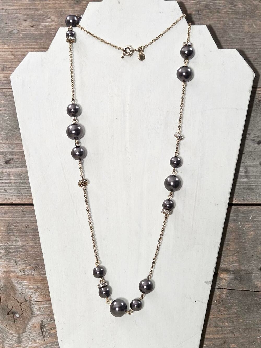 J.Crew Brown Dark Gray Pearl Rhinestone Gold Metal Necklace